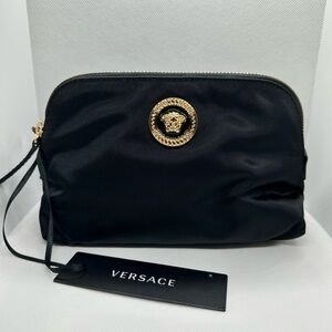 Versace Black Wristlet with Gold Medusa Emblem